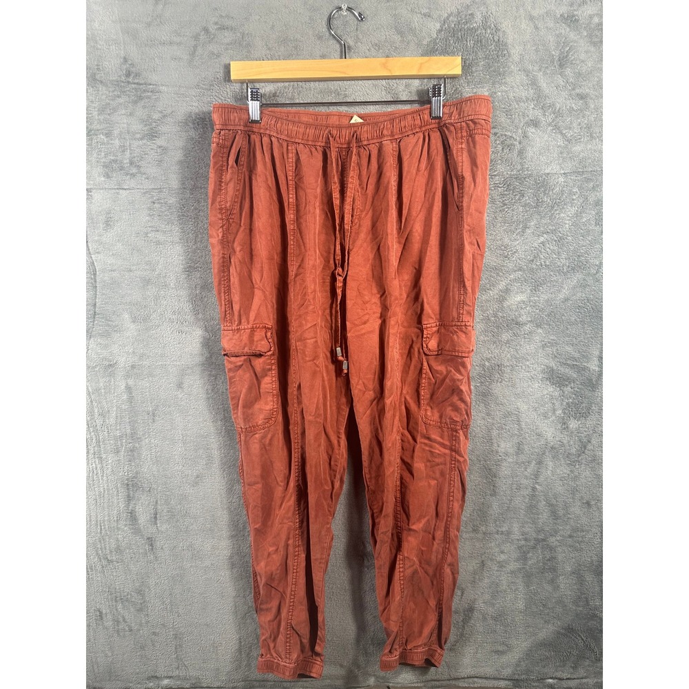 Cargo Jogger Pants Womens L Rust Orange Lyocell Drawstring Y2K Utility Boho